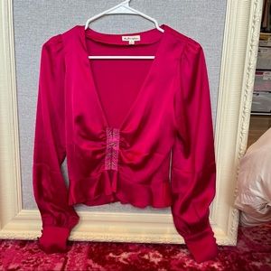 for Love and lemons pink long sleeve silk corset top